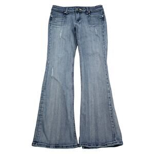 Vigoss USA Jeans Pants Womens 9 Blue Mid Rise Distressed Hem Flare Leg Bottoms